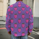 Purple Strawberry Pattern Print Men's Shirt Jacket