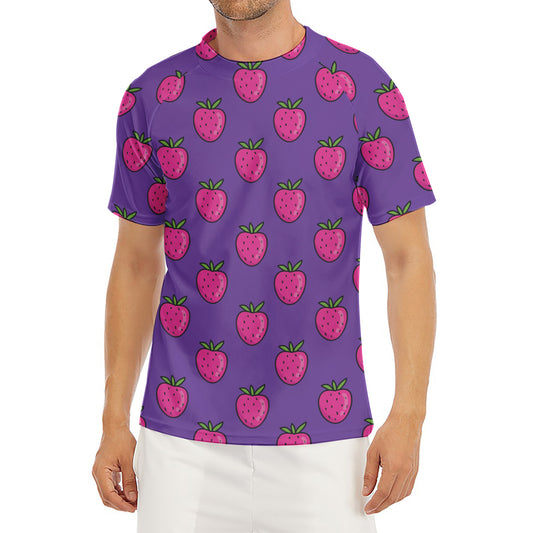 Purple Strawberry Pattern Print Men's Short Sleeve Rash Guard