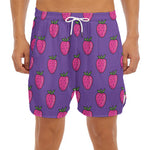 Purple Strawberry Pattern Print Men's Split Running Shorts