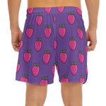 Purple Strawberry Pattern Print Men's Split Running Shorts