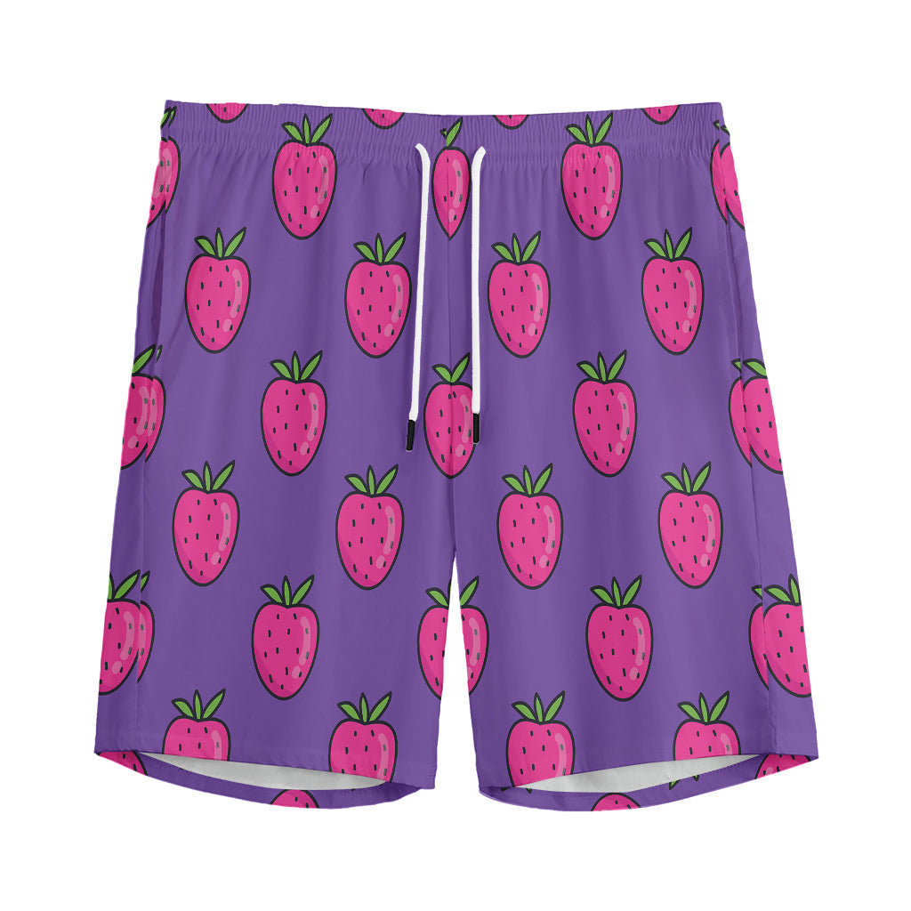 Purple Strawberry Pattern Print Men's Sports Shorts