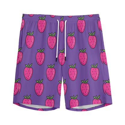 Purple Strawberry Pattern Print Men's Sports Shorts