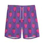 Purple Strawberry Pattern Print Men's Sports Shorts