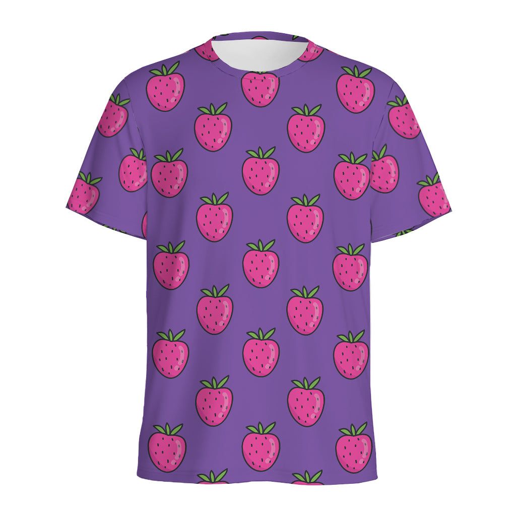 Purple Strawberry Pattern Print Men's Sports T-Shirt