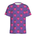 Purple Strawberry Pattern Print Men's Sports T-Shirt
