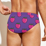 Purple Strawberry Pattern Print Men's Swim Briefs