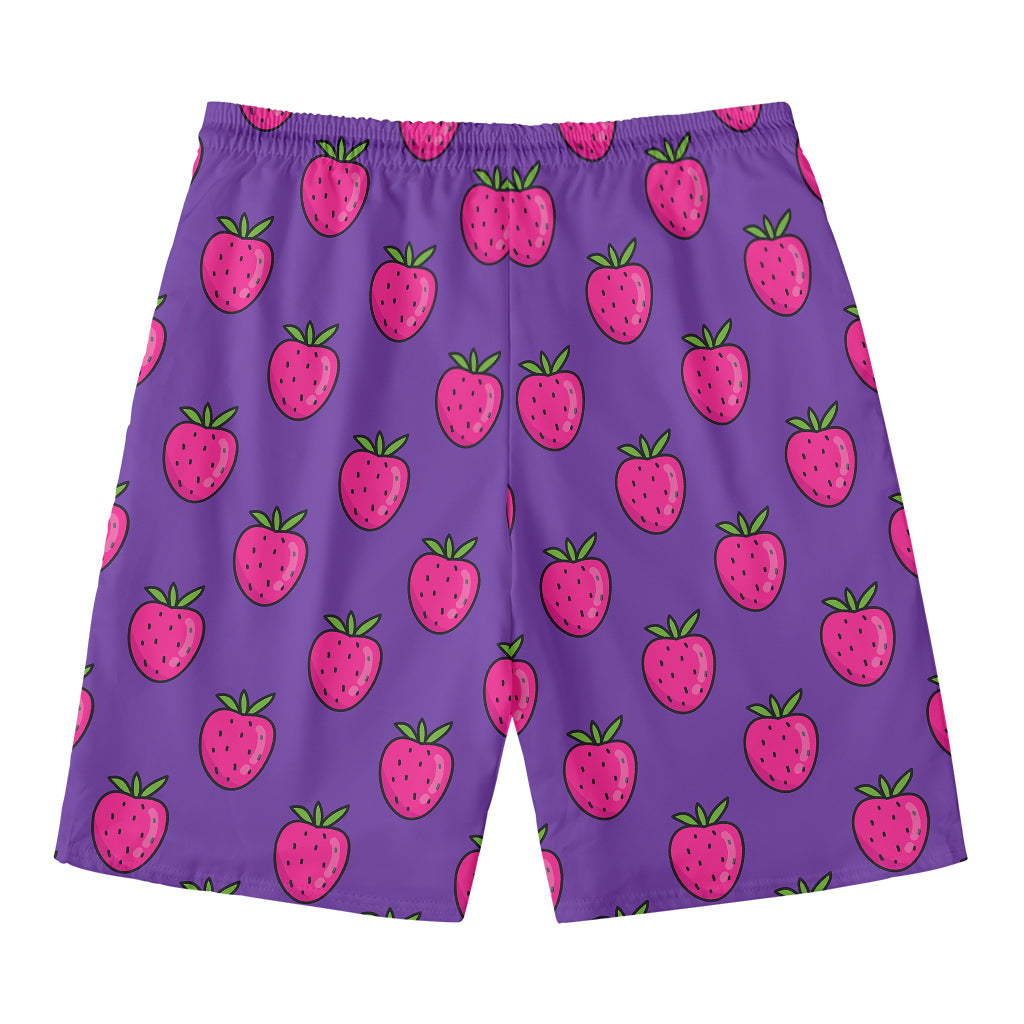 Purple Strawberry Pattern Print Men's Swim Trunks