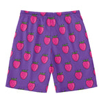 Purple Strawberry Pattern Print Men's Swim Trunks