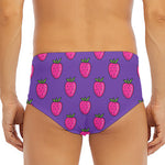 Purple Strawberry Pattern Print Men's Triangle Swim Briefs