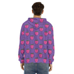 Purple Strawberry Pattern Print Men's Velvet Pullover Hoodie