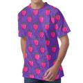 Purple Strawberry Pattern Print Men's Velvet T-Shirt