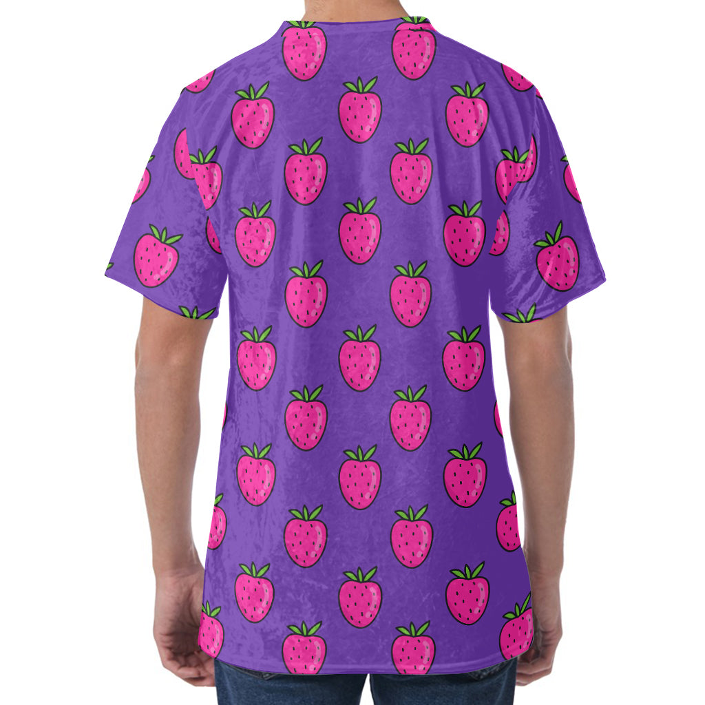 Purple Strawberry Pattern Print Men's Velvet T-Shirt