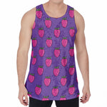 Purple Strawberry Pattern Print Men's Velvet Tank Top