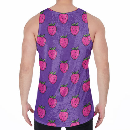 Purple Strawberry Pattern Print Men's Velvet Tank Top