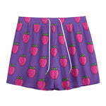 Purple Strawberry Pattern Print Mesh Shorts