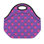 Purple Strawberry Pattern Print Neoprene Lunch Bag