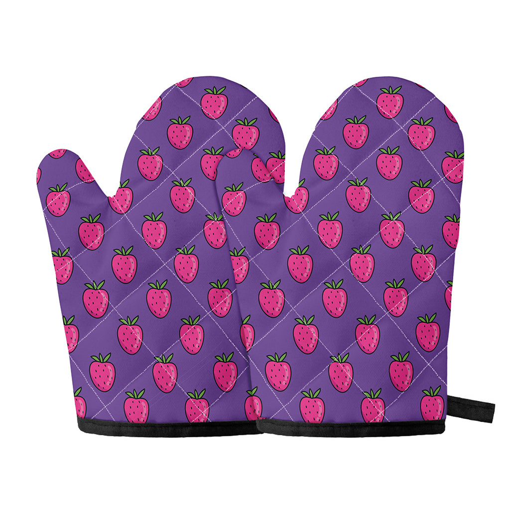 Purple Strawberry Pattern Print Oven Mitts