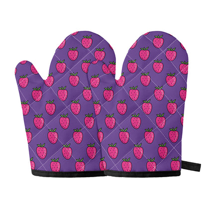 Purple Strawberry Pattern Print Oven Mitts