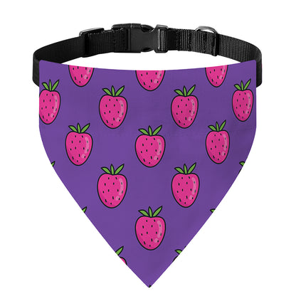 Purple Strawberry Pattern Print Over The Collar Dog Bandana