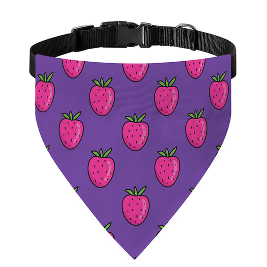 Purple Strawberry Pattern Print Over The Collar Dog Bandana
