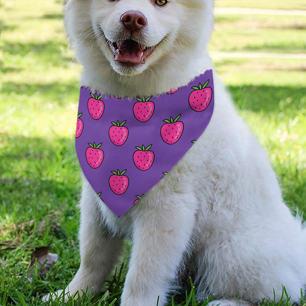 Purple Strawberry Pattern Print Over The Collar Dog Bandana