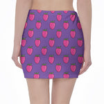 Purple Strawberry Pattern Print Pencil Mini Skirt