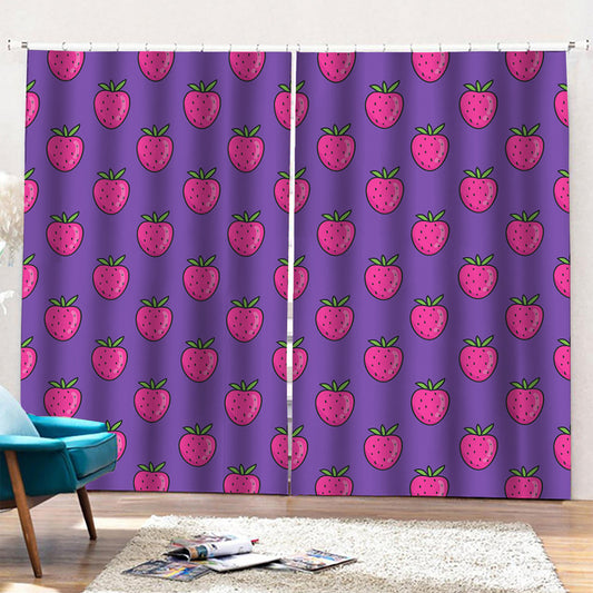 Purple Strawberry Pattern Print Pencil Pleat Curtains