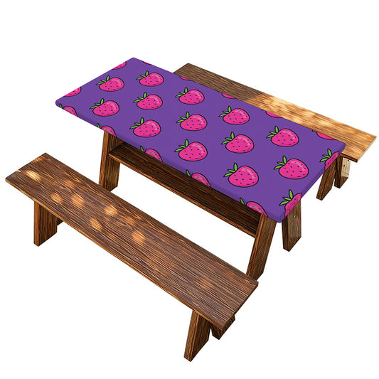 Purple Strawberry Pattern Print Picnic Table Cover