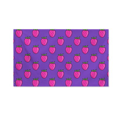 Purple Strawberry Pattern Print Polyester Flag