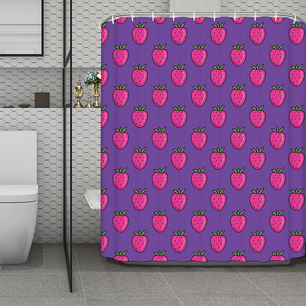 Purple Strawberry Pattern Print Polyester Shower Curtain