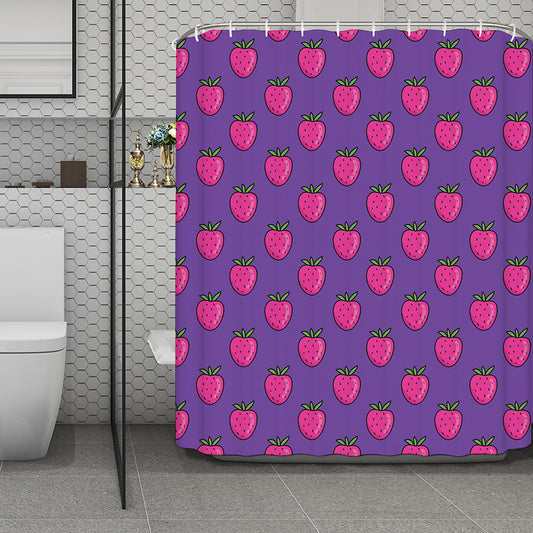 Purple Strawberry Pattern Print Polyester Shower Curtain