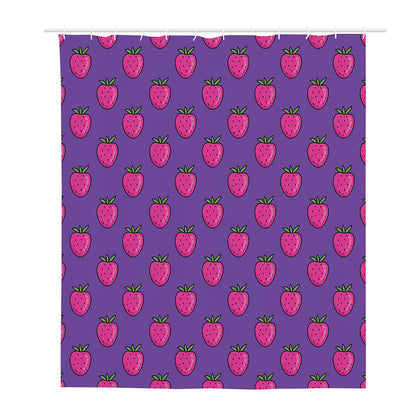 Purple Strawberry Pattern Print Polyester Shower Curtain