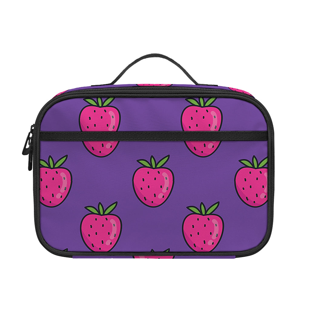 Purple Strawberry Pattern Print Portable Lunch Bag