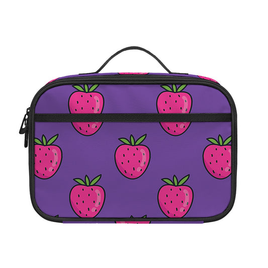 Purple Strawberry Pattern Print Portable Lunch Bag