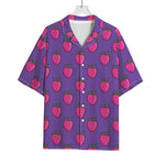 Purple Strawberry Pattern Print Rayon Hawaiian Shirt