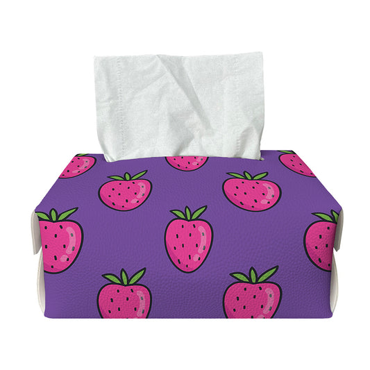 Purple Strawberry Pattern Print Rectangle Tissue Box Cover