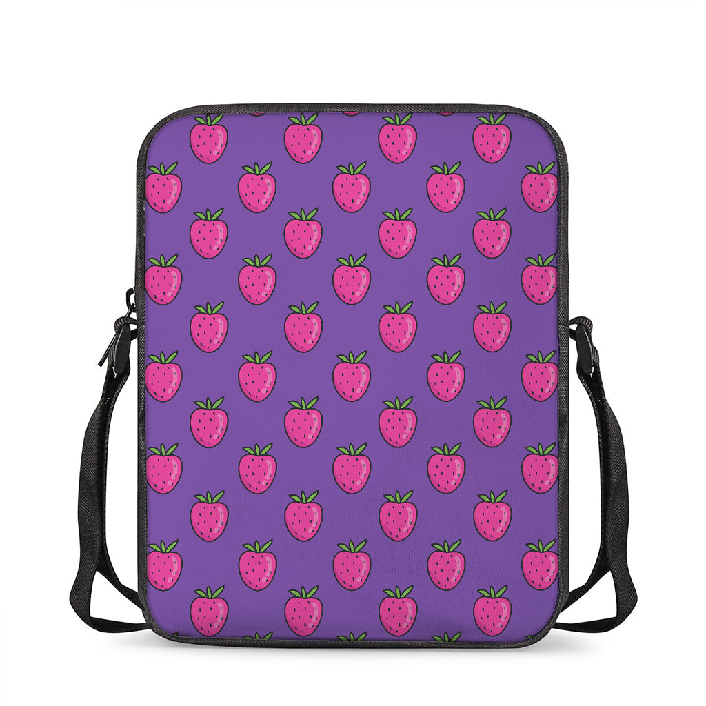 Purple Strawberry Pattern Print Rectangular Crossbody Bag