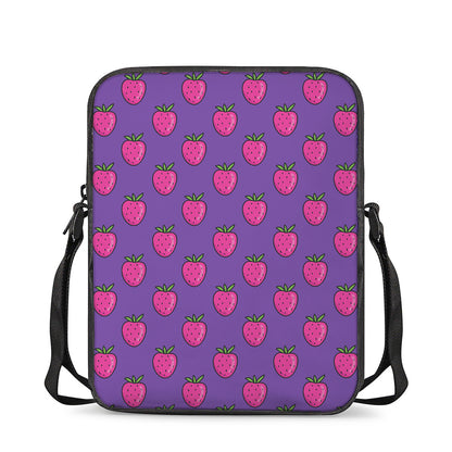 Purple Strawberry Pattern Print Rectangular Crossbody Bag