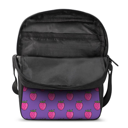 Purple Strawberry Pattern Print Rectangular Crossbody Bag