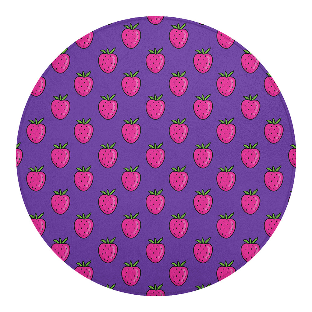 Purple Strawberry Pattern Print Round Blanket