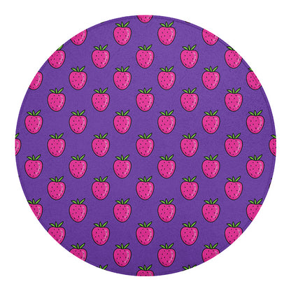 Purple Strawberry Pattern Print Round Blanket