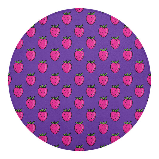 Purple Strawberry Pattern Print Round Blanket