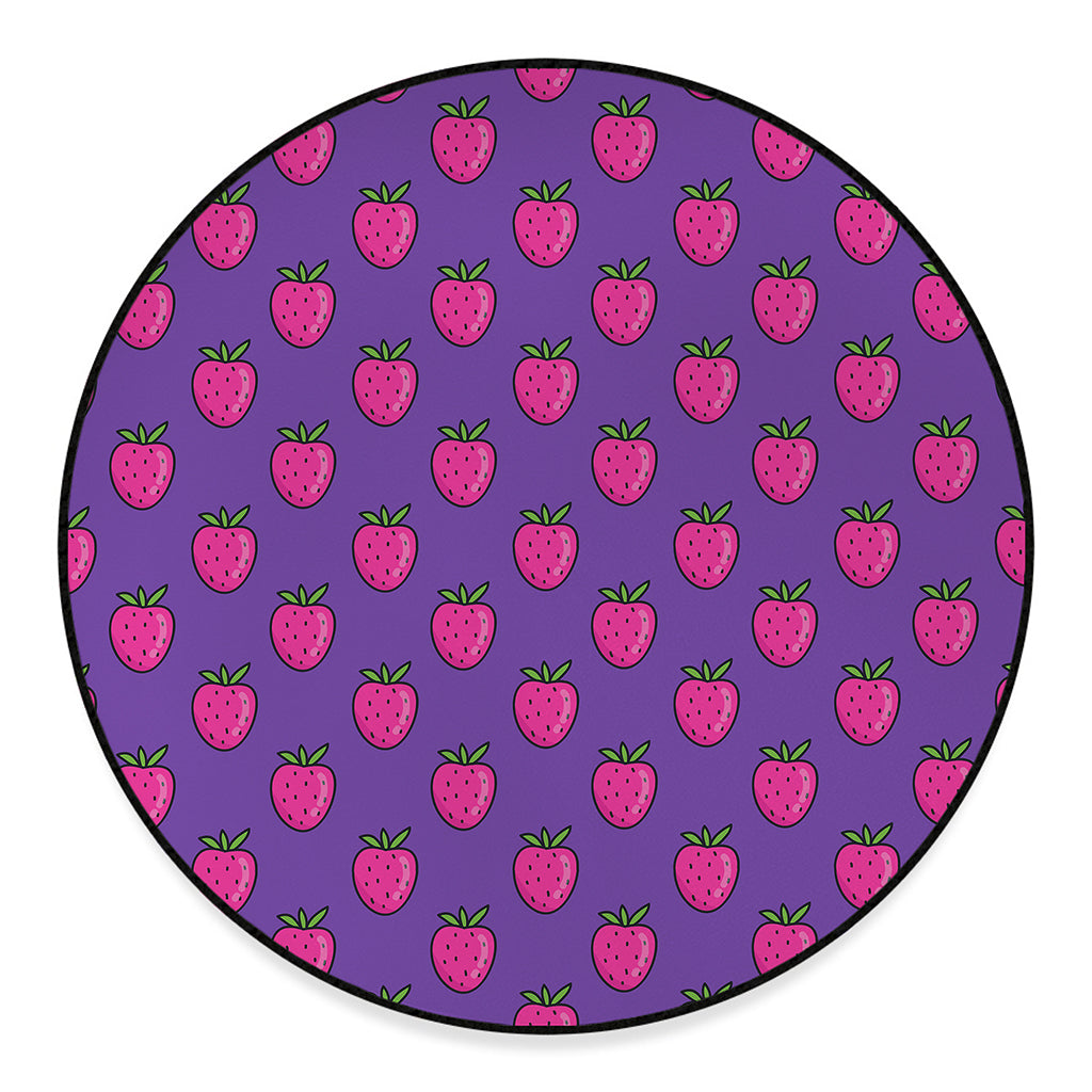 Purple Strawberry Pattern Print Round Floor Mat