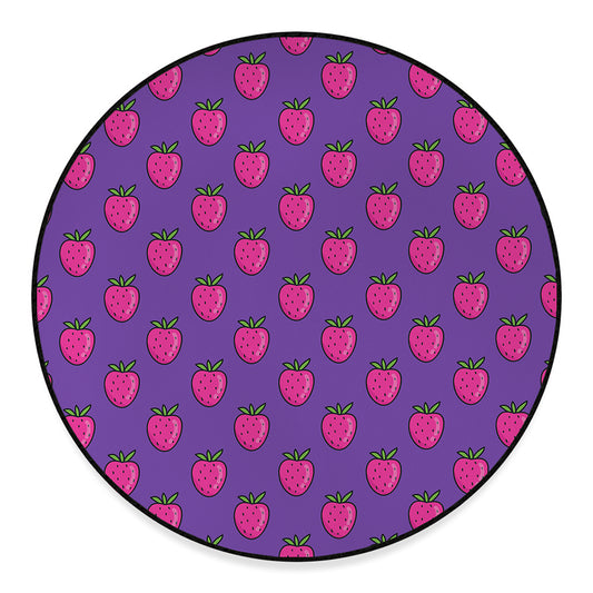 Purple Strawberry Pattern Print Round Floor Mat