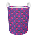 Purple Strawberry Pattern Print Round Laundry Basket