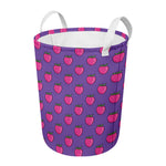 Purple Strawberry Pattern Print Round Laundry Basket