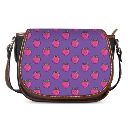 Purple Strawberry Pattern Print Saddle Bag