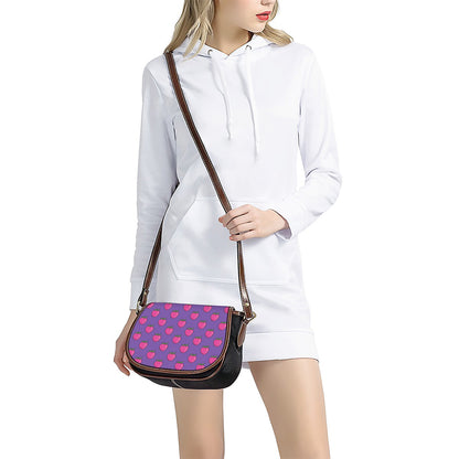 Purple Strawberry Pattern Print Saddle Bag
