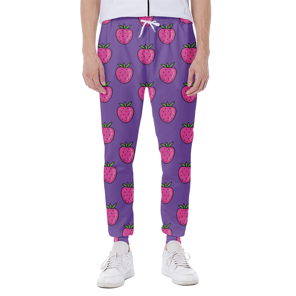 Purple Strawberry Pattern Print Scuba Joggers
