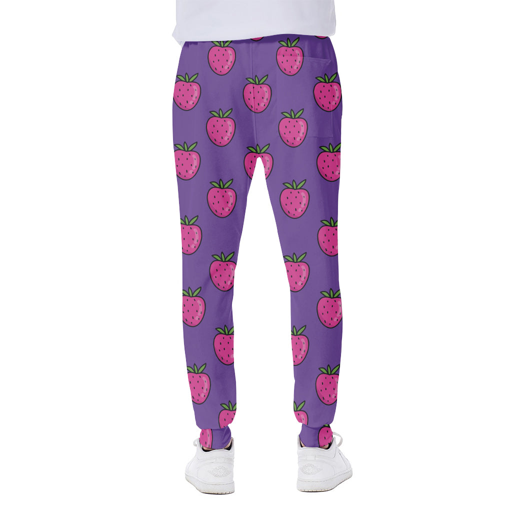 Purple Strawberry Pattern Print Scuba Joggers